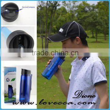 Outdoor Water filtration Bottle with Removable Filter /straw and Integrated Compass