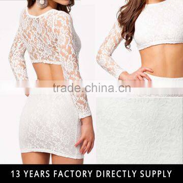 garment stock lot- white casual lace dress 2016 women two piece prom dress