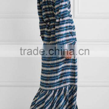 Elegant Blue Off-The-Shoulder Printed Silk Fabric Maxi Dress Frock Designs Names Of Ladies Drsses 2016 HSD5681 photo-4