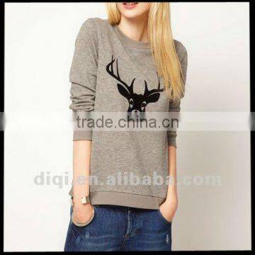 Spring/autumn/winter casual sample o-neck long sleeve pullover deer head print hoody,apparels,tops,clothes