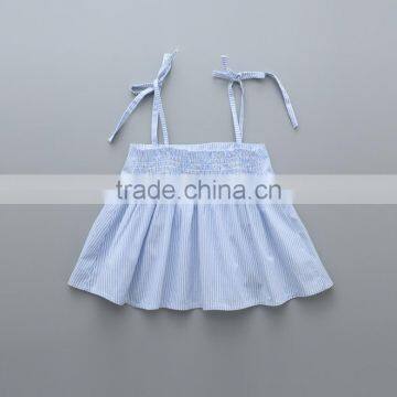 2017 Latest Design Light Blue Color off Shoulder Girls Top With Embroidered Collar photo-2