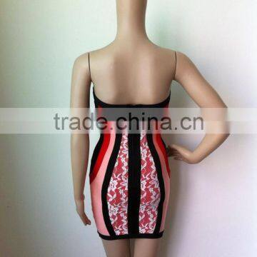 Jacquard Color Block Strapless Geometric Print Bodycon HL Sexy Women Mini Sling Party Tight Dress photo-4