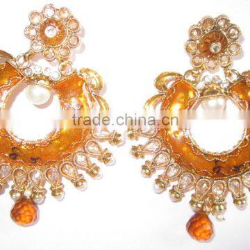 Bollywood Enamel Polki Gold Tone Dangler EARRINGS photo-3