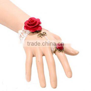 National Bowknot Ring Jewelry Set Handmade White Lace Girls Rose Bracelet Sets photo-2