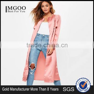 MGOO 2017 New Design Manufacturer Custom Satin Long Jackets Summer Beach Cardigan Pink Duster Jackets