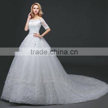 MGOO Manufacturer Off Shoulder Tail Wedding Dress Lace Up Ballgown Skirt Maternity Wedding Brail Party Dress photo-3