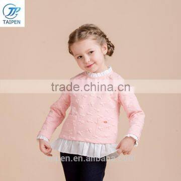 Girls Knitted t Jacquard t Shirt Whith Pleated Hem Kids Long Sleeve Pullover Clothing Wholesale