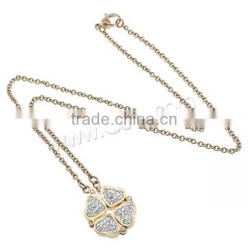 flower leaf necklaceStainless Steel with Rhinestone Clay Pave clover necklace