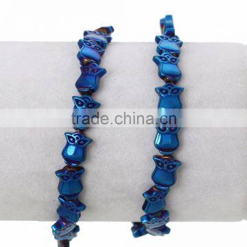 (Grade A) Natural Halloween Owl Royal Blue AB Color Hematite Beads photo-3