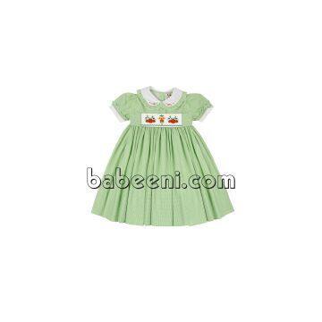 Pretty scarecrow and pumpkin smocked girl dress for Halloween - DR 2303