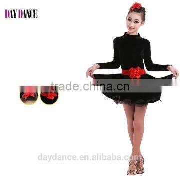 Girls Velvet Turtleneck Long Sleeve Dance Latin Dresses Children Ballroom Dance Competition Dresses