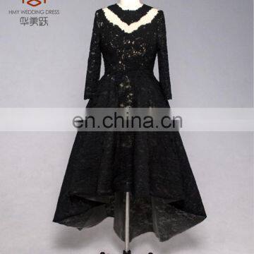 2017 Supplier Of Dress Long Sleeve Full Lace Front Short Back Long Black Prom Dress