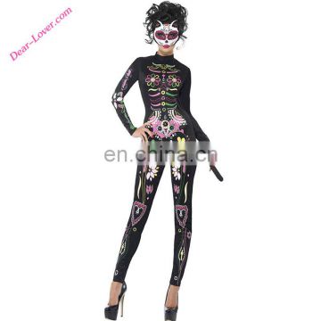 Sugar Skull Cat Sexy Turtleneck Long Sleeve Print Halloween Party Costumes