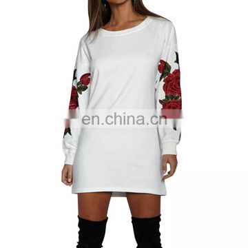 Custom Winter Women Embroidered Rose White Long Sleeve Sweater Dress