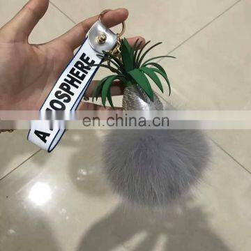 Hot Selling Christmas Gift Cute Pineapple Fur Key Chain Pom Pom Car Key Ring photo-3