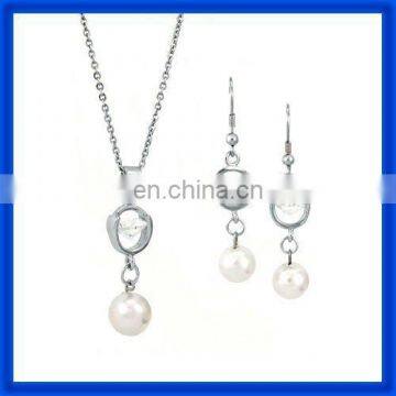 fashion 2014 Silver Color Pearl Pendant and Pearl Earring Set Designs TPSS101#