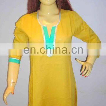 Half sleeve yellow color indian style clothing designer cotton tunic kurtis beach wear wholesale in Thailand india usa