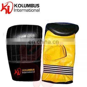 Genuine Leather Bag Mitt In Black And Yellow, Punch Mitt In Leather Available In All Sizes, Custom Bag Mitts and Mittens