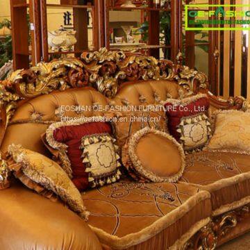 French Luxury Rococo  Hand Carved High Quality Living Room Fabric Sofa Set