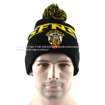 100%Acrylic Cheap Fur POM POM Beanies Knitted Hats