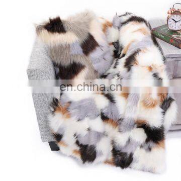 Recyclable Manufacturers Colorful Square Jacquard Plush Soft Warm Luxury Long Faux Fur Throw Blanket for Winter photo-6