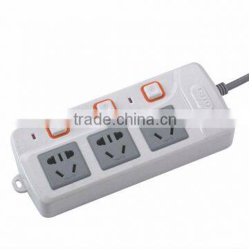 3 ways extension socket with 3 buttons to guarantee safety