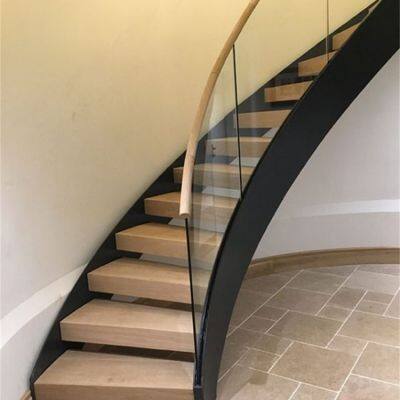 Building Code Tempered Glass Railing Modern Curved Stairs Steel Staircase photo-2