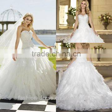 New Arrival Ball Gown Ruffled Organza Lace Bodice Alibaba Wedding Dress