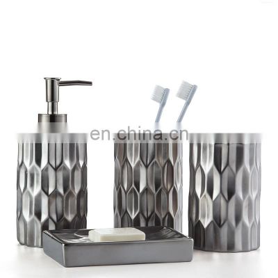 2022 luxury gray household decor ceramic 4pcs bathroom accessories set