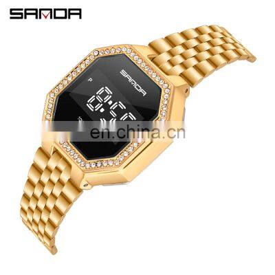 Sanda 8005 Touch Screen LED Watch Diamond Water Resist Luxury Steel Digital Watches for Women