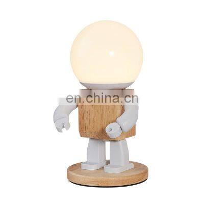 Cute Robot Table Light Nordic Modern White Wood Table Lamp LED Children Bedroom Bedside Mini Night Lights