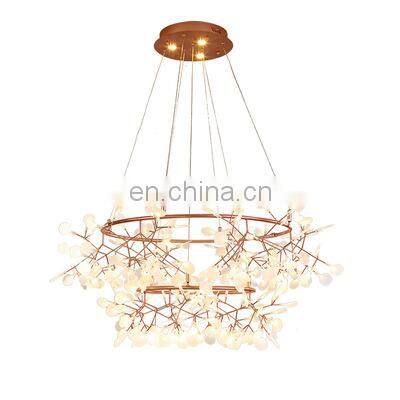 Modern Circle Pendant Light Creative Leaf Branch Ceiling Pendant Lamp Indoor Firefly Hanging Lights For Living Dinning Room