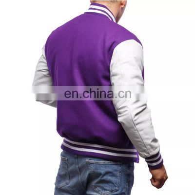 Baseball lettermen varsity jacket for men with leather sleeve custom embroidery patched logo