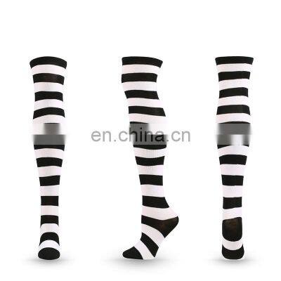 High Quality Cheap Cosplay Long Girls Women Stripe Thigh Over Socks Polyester Cotton Rainbow Sexy Striped Knee High Socks photo-2