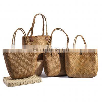 HBK Wholesale Handmade Natural Weaving Beach Shopping Stylish Palm Leaf Handmade Strew Clutch Seagrass Handle Bag French photo-4