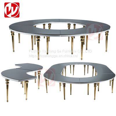 Luxury Golden Wedding Table Wholesale Event Rental Round Half-Moon Shape Stainless Steel Banquet Dining Table photo-3