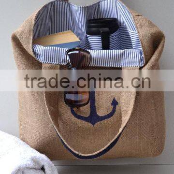 Navy Blue burlap beach bag Tote Bag