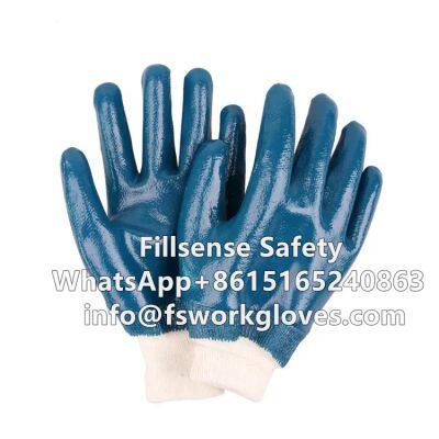 Knit Wrist Cotton Jersey Liner Half/Fully Coated Nitrile Gloves Heavy Duty Work Gloves Industrial Work Gloves photo-4