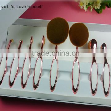 10 pcs soft rose gold oval toothbrush type cosmetic makeup brush set