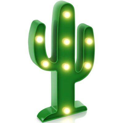 Luces decorativas de noche para mesas en forma de cactus LED para el dormitorio de los ni?os, la sala de estar, la pared, fiestas de vacaciones y decoración del hogar. Verde