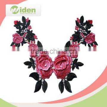 New collar lace design for wholesale rose flower pattern with green leaf 3D collar lace