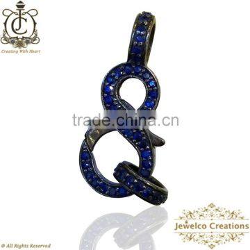 Blue Sapphire Gemstone Pave Diamond Lock Finding, 925 Silver Lock Jewelry , Diamond Handmade Jewelry Wholesaler