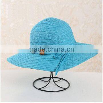 QXSH0052 New women straw hat with wide brim Summer panama beach hat with rope and bowknot With String beads
