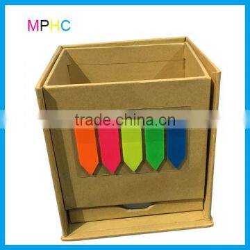 Foldable Square Kraft Paper Pen Holder with sticky note memo pad