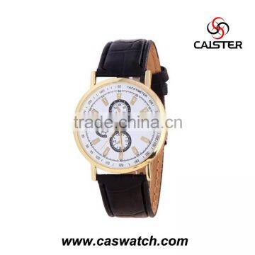 cheap men leather watch cheap gold watch case chronograph dial face men watch custom logo leather band chronograph dial watches