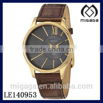 Original Men's Classic Yellow Gold-Plated Stainless Steel and Brown Leather Strap Watch