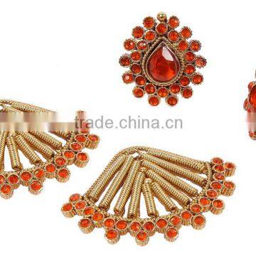 Indian Traditional Orange & Gold Plated Color Polki Earring For Women's photo-3