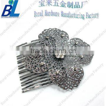 Rhinestone pewter metal comb hair clips for girls