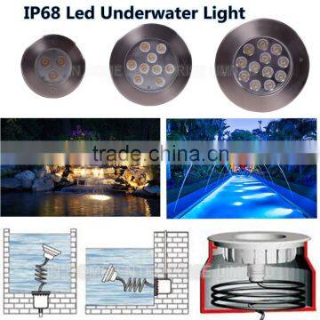 High quality 9W decorative light IP68 LED underwater light for Pool/fountain/garden