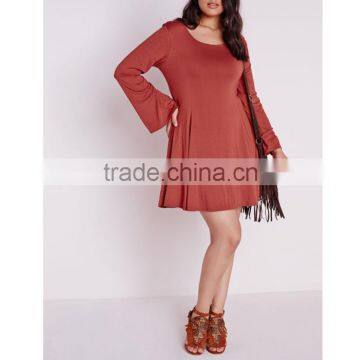 A-line plus size bell sleeve rust dress